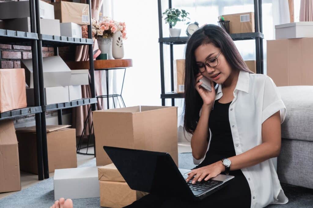 woman receiving online order