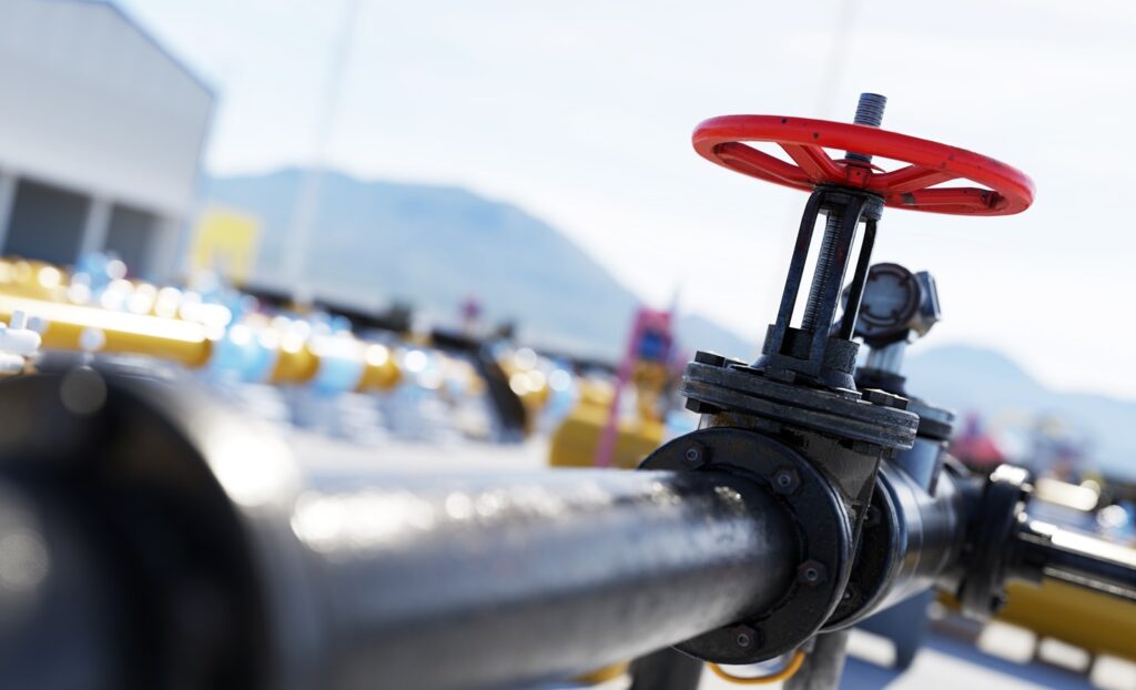 Gas tap with pipeline system at natural gas station.
